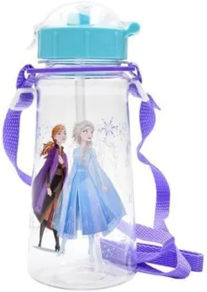 Frozen Tritan water bottle with a shoulder Strap and built-in Straw for easy, hands-free hydration, 450ml
