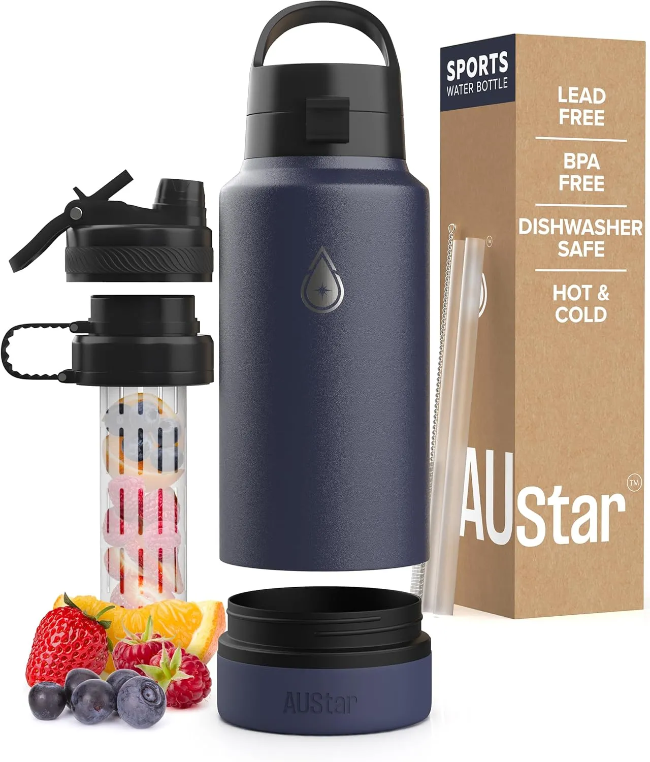 Fruit Infuser Water Bottle - Hot & Cold - Dishwasher Safe - 26 oz (Acai)