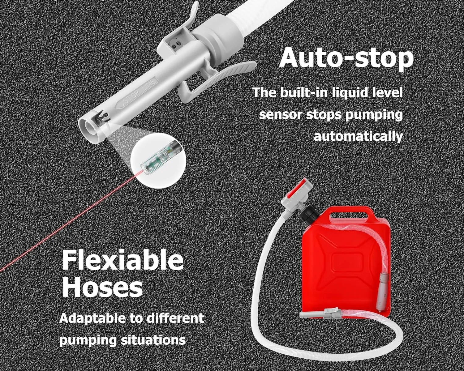 Fuel Transfer Pump Battery Powered Electric Portable Gas Can Tank Pump for Gasoline Diesel kerosene Liquid with Flexible Hose(Can Not Included)