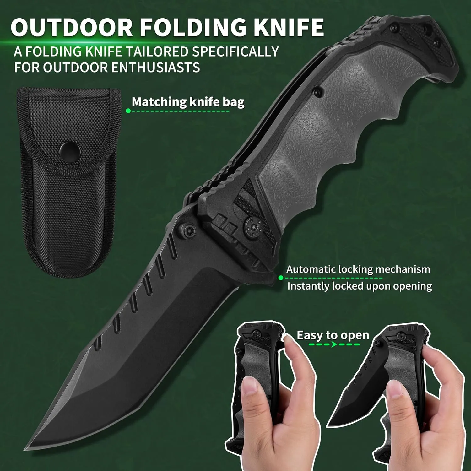 FULLHI Folding Pocket Knife, 3.6" 440C Steel Blade, PP TPR Handle EDC Knife with Pocket Clip Sharp Camping Survival Hiking Knives for Men, Women (Gray)