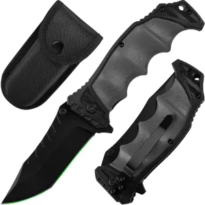 FULLHI Folding Pocket Knife, 3.6" 440C Steel Blade, PP TPR Handle EDC Knife with Pocket Clip Sharp Camping Survival Hiking Knives for Men, Women (Gray)