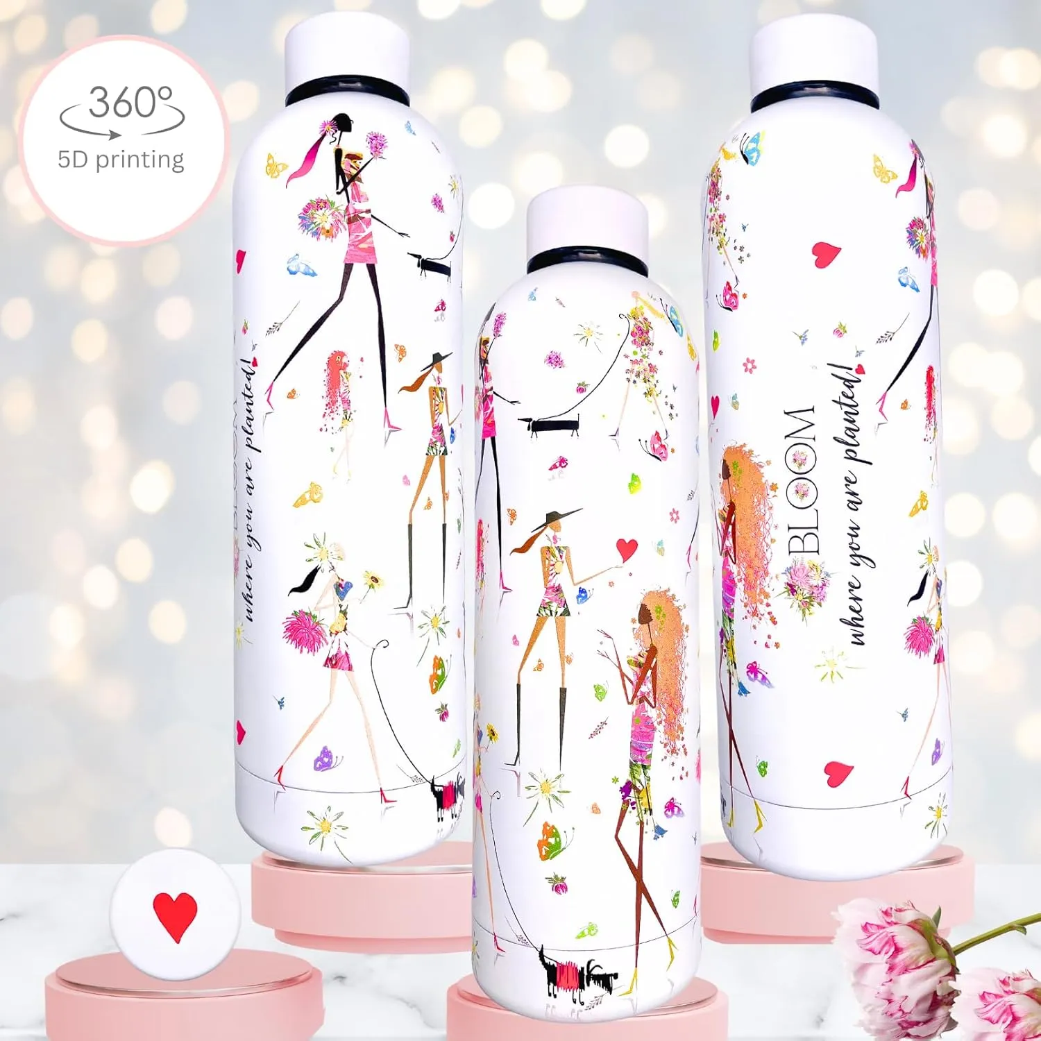 Fun Chic 24oz Motivational Water Bottle for Women – Stainless Steel, Inspirational Quotes, Feminine Gift, Girl Power Drinkware, Boss Lady Gift, Positive Affirmation Bottle for Galentine’s Day