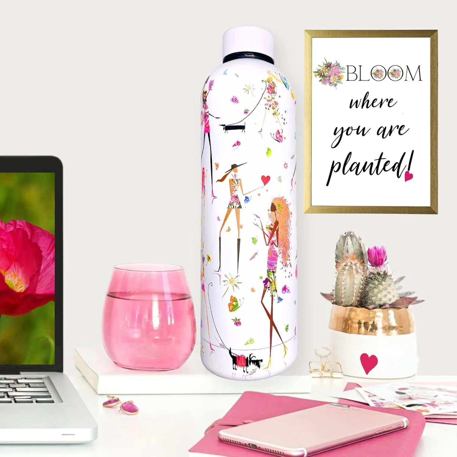 Fun Chic 24oz Motivational Water Bottle for Women – Stainless Steel, Inspirational Quotes, Feminine Gift, Girl Power Drinkware, Boss Lady Gift, Positive Affirmation Bottle for Galentine’s Day
