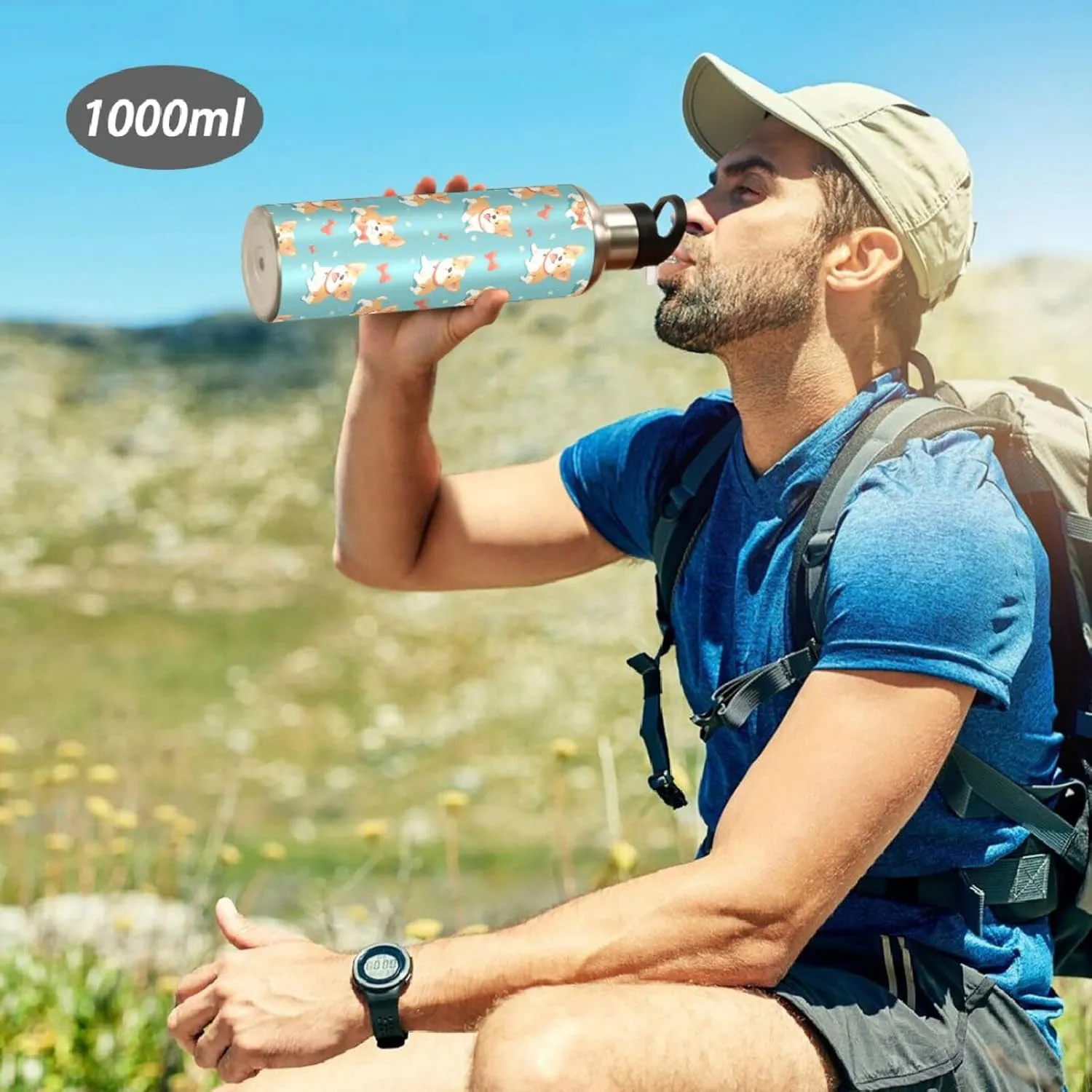 Funny Corgi Water Bottle with Straw Lid Double Wall Bows Thermos Bottle Vacuum Insulated Flask Stainless Steel Water Bottle for Gym Outdoor 20 OZ