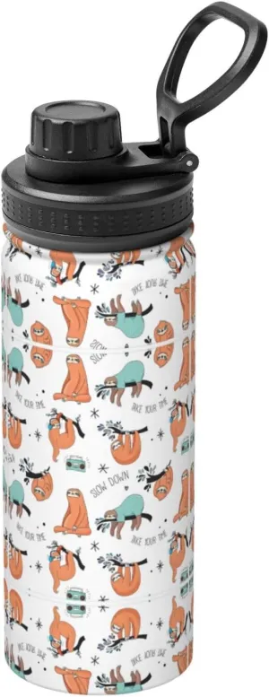 funny Cute Animal Sloth Music Sports Insulated Water Bottle - Premium 18 oz. Stainless Steel Hydration Bottle for Outdoor Enthusiasts