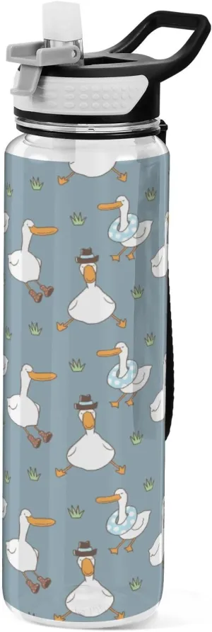 Fustylead Cartoon Duck 32oz Sports Water Bottle with Removable Straw, Reusable Clear Water Bottles, Leak Proof, BPA-Free