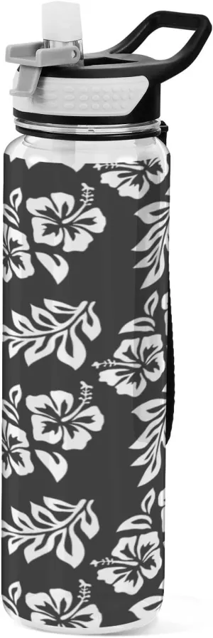 Fustylead Hibiscus Flowers and Leaves 32 oz Tritan Water Bottle with Straw, Leakproof and BPA-Free Sport Water Bottle for Fitness, Gym & Outdoor