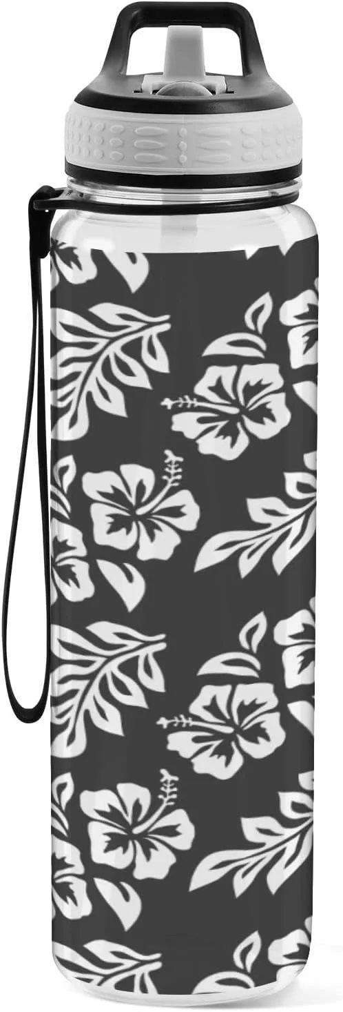 Fustylead Hibiscus Flowers and Leaves 32 oz Tritan Water Bottle with Straw, Leakproof and BPA-Free Sport Water Bottle for Fitness, Gym & Outdoor