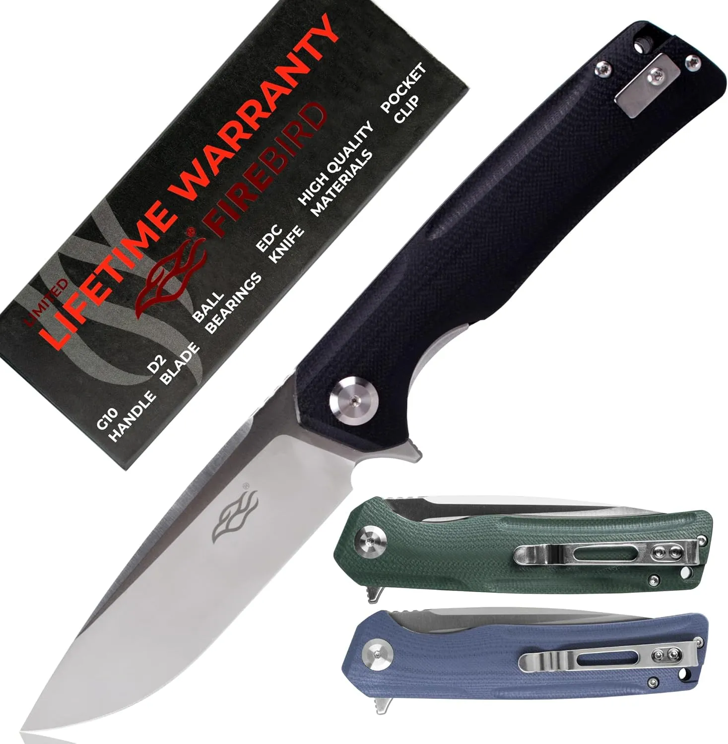 Ganzo Firebird FH91-BK Pocket Knife D2 Steel Blade Ergonomic G10 Non-Slip Handle with Clip Camping Fishing Hunting Equipment Outdoor Flipper EDC Pocket Knife (Black)