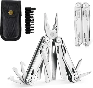 Ganzo G303 Multitool, 21-in-1 Stainless Steel Pocket Knife with Screwdriver, Pliers, Saw, Raw, Scissor, Rope Cutter and more.. with Sheath - Perfect for Outdoor, Survival, Camping, Hiking, EDC, Grey