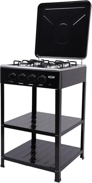 Gas Camping Stove Portable and Free-standing Outdoor Stove with 4 Independently Adjustable Burners and Windproof Design with Detachable Two-Layer Shelf