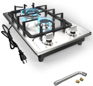 Gas Cooktop 12 Inch Gas Stove 2 Burner, ANHANE Portable Stainless Steel LPG/NG Dual Fuel, Built-in Gas Stove, Ideal for RVs, Apartments, and Outdoor for Cooking