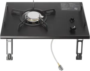 Gas Stove, 14.17 x 12.4 x 5.04 Inches Outdoor Gas Stove Embed in Burner Stove Camping Stoves Portable Propane Stove with 4 Foldable Legs for Hiking, Overnight Trips, Spring Trips (Black)