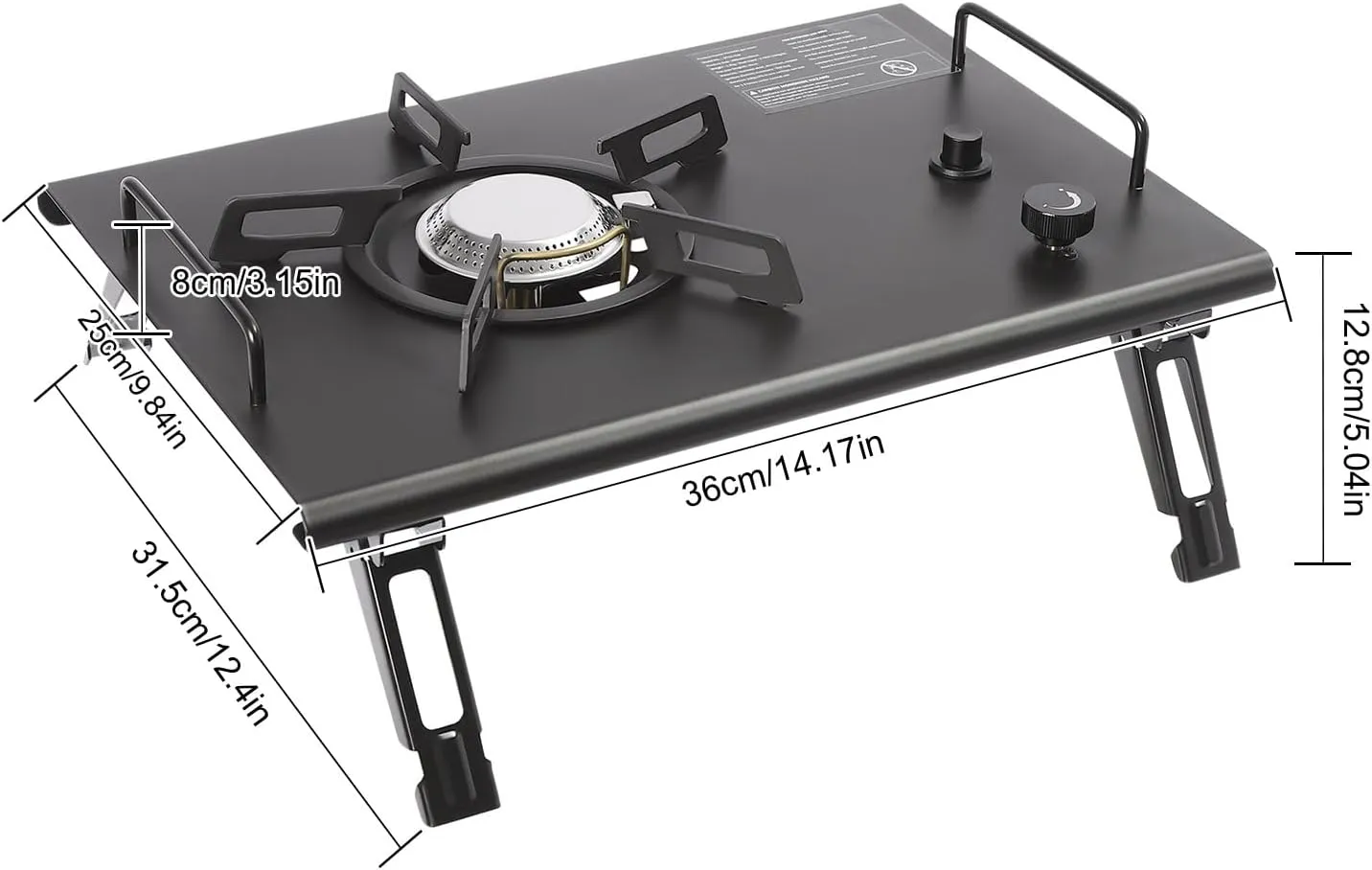 Gas Stove, 14.17 x 12.4 x 5.04 Inches Outdoor Gas Stove Embed in Burner Stove Camping Stoves Portable Propane Stove with 4 Foldable Legs for Hiking, Overnight Trips, Spring Trips (Black)