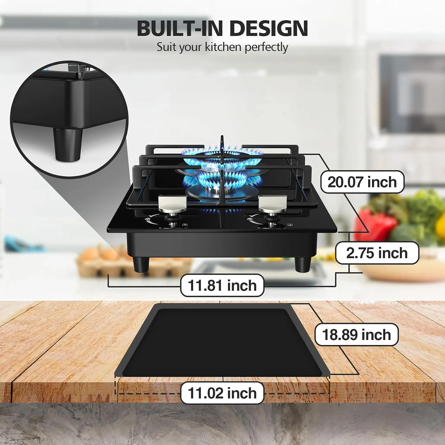 Gas Stove 2 Burner Propane Cooktop 12 inch, Nafewin Tempered Glass Gas Cooktop Gas Stove Burner with Thermocouple Protection, Lpg/Ng Dual Fuel Built-in Gas Stove Top for Apartments, Outdoor, Rvs