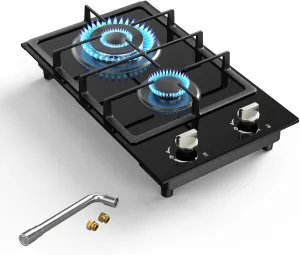 Gas Stove 2 Burner Propane Cooktop 12 inch, Nafewin Tempered Glass Gas Cooktop Gas Stove Burner with Thermocouple Protection, Lpg/Ng Dual Fuel Built-in Gas Stove Top for Apartments, Outdoor, Rvs