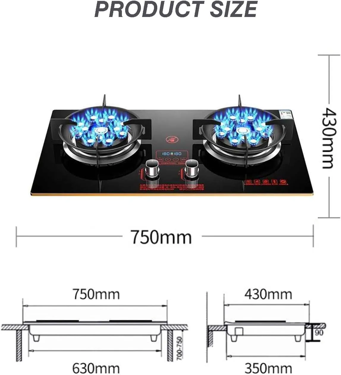 Gas Stove 2 Burners Thirteen Chambers 7.6KW Tempered Glass Ignition Camping Dual Burner LPG/Natural Gas, Accidental Flameout Protection Device(LPG)