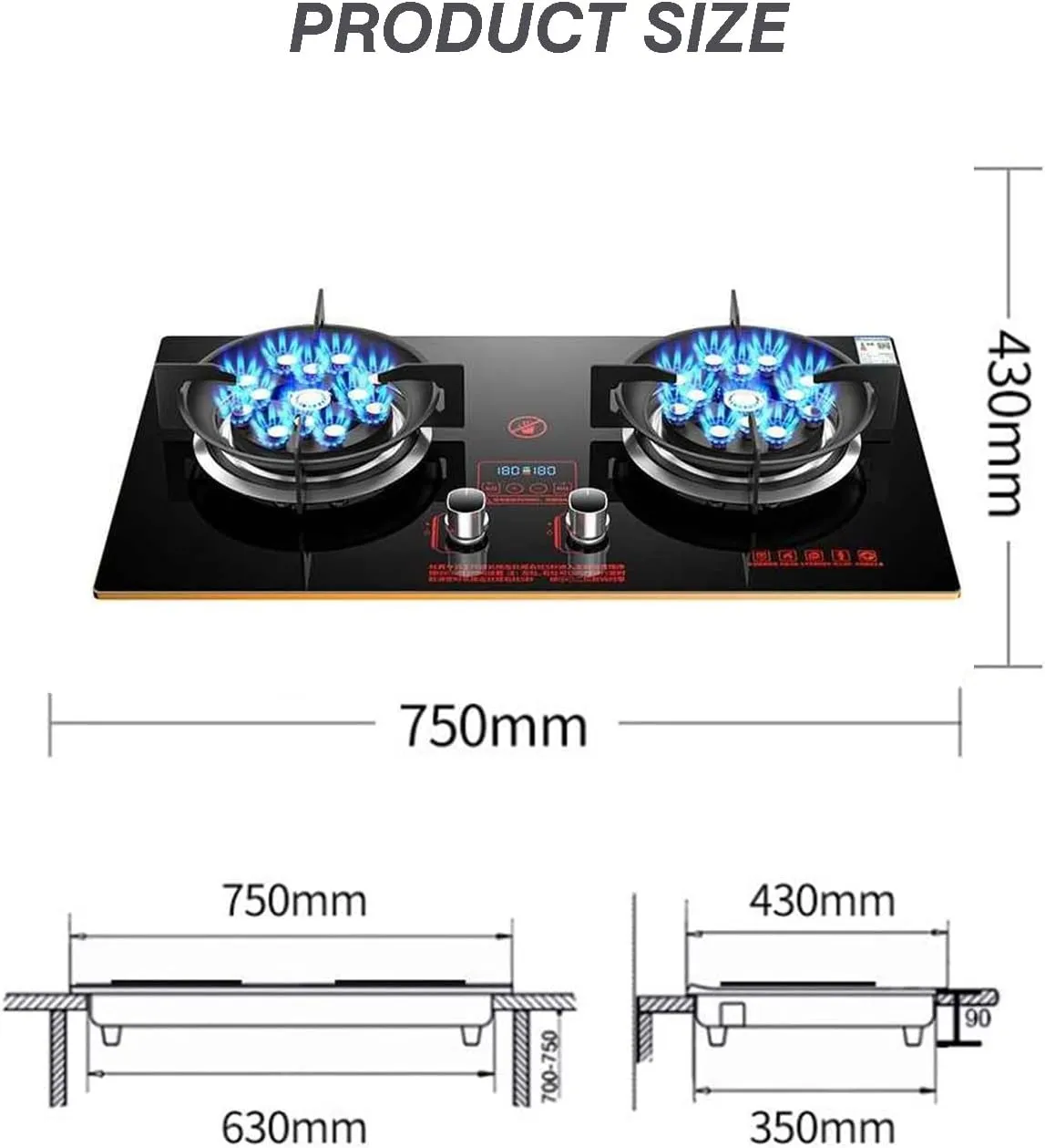 Gas Stove 2 Burners Thirteen Chambers 7.6KW Tempered Glass Ignition Camping Dual Burner LPG/Natural Gas, Accidental Flameout Protection Device(LPG)
