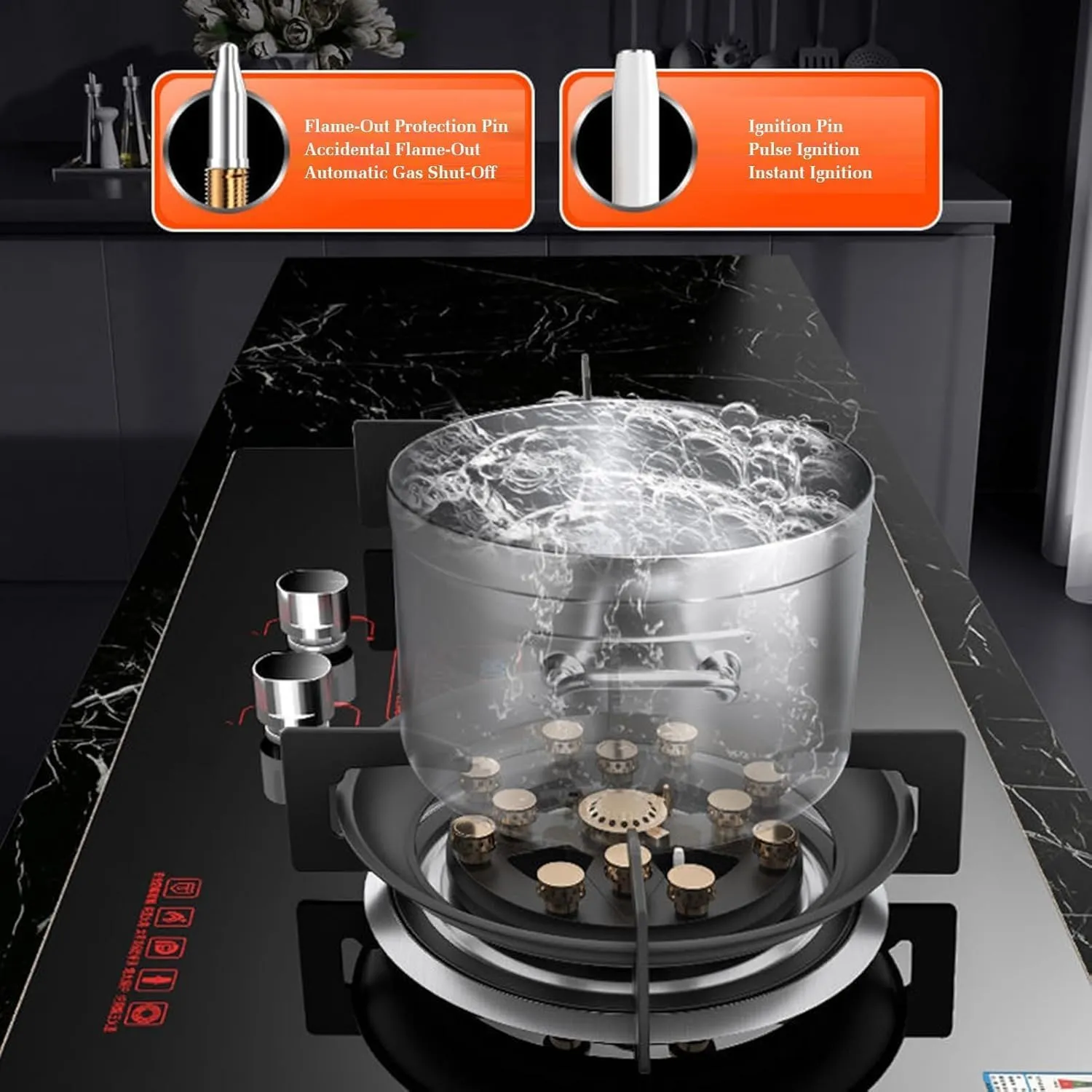 Gas Stove 2 Burners Thirteen Chambers 7.6KW Tempered Glass Ignition Camping Dual Burner LPG/Natural Gas, Accidental Flameout Protection Device(LPG)