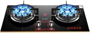 Gas Stove 2 Burners Thirteen Chambers 7.6KW Tempered Glass Ignition Camping Dual Burner LPG/Natural Gas, Accidental Flameout Protection Device(LPG)