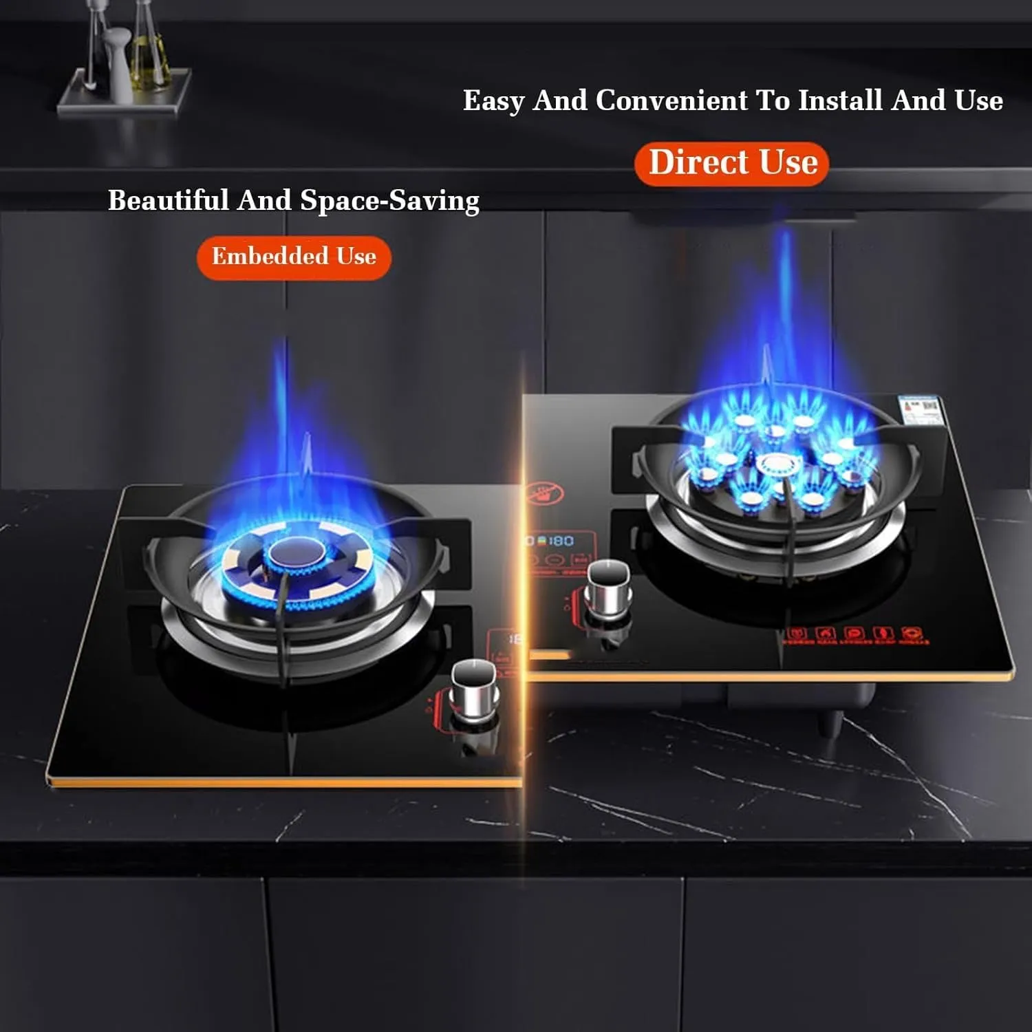 Gas Stove 2 Burners Thirteen Chambers 7.6KW Tempered Glass Ignition Camping Dual Burner LPG/Natural Gas, Accidental Flameout Protection Device(LPG)