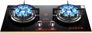 Gas Stove 2 Burners Thirteen Chambers 7.6KW Tempered Glass Ignition Camping Dual Burner LPG/Natural Gas, Accidental Flameout Protection Device(LPG)
