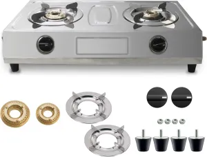 Gas Stove Portable 2 Burner, Double Gas Stove Stainless Steel Camping Stove -Propane Portable Cooktop Indian Style Gas Stove For Cooking Outdoor on 2 Burner Gas Stove - with Hose & Regulator……