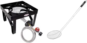 GasOne 200K BTU Propane Burner – Heavy-Duty Propane Stove – Outdoor Burner & Creole Feast SKM3602 36-Inch Stainless Steel Skimmer with 8" Bowl, Wire Strainer and Mesh Scoop