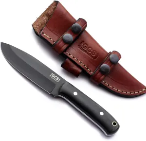 GCS Handmade Hunting Knife - Black & White G10 Handle, D2 Tool Steel Blade - Brown Leather Horizontal Sheath Right- or Left-Hand Carry – GCS 229 Black