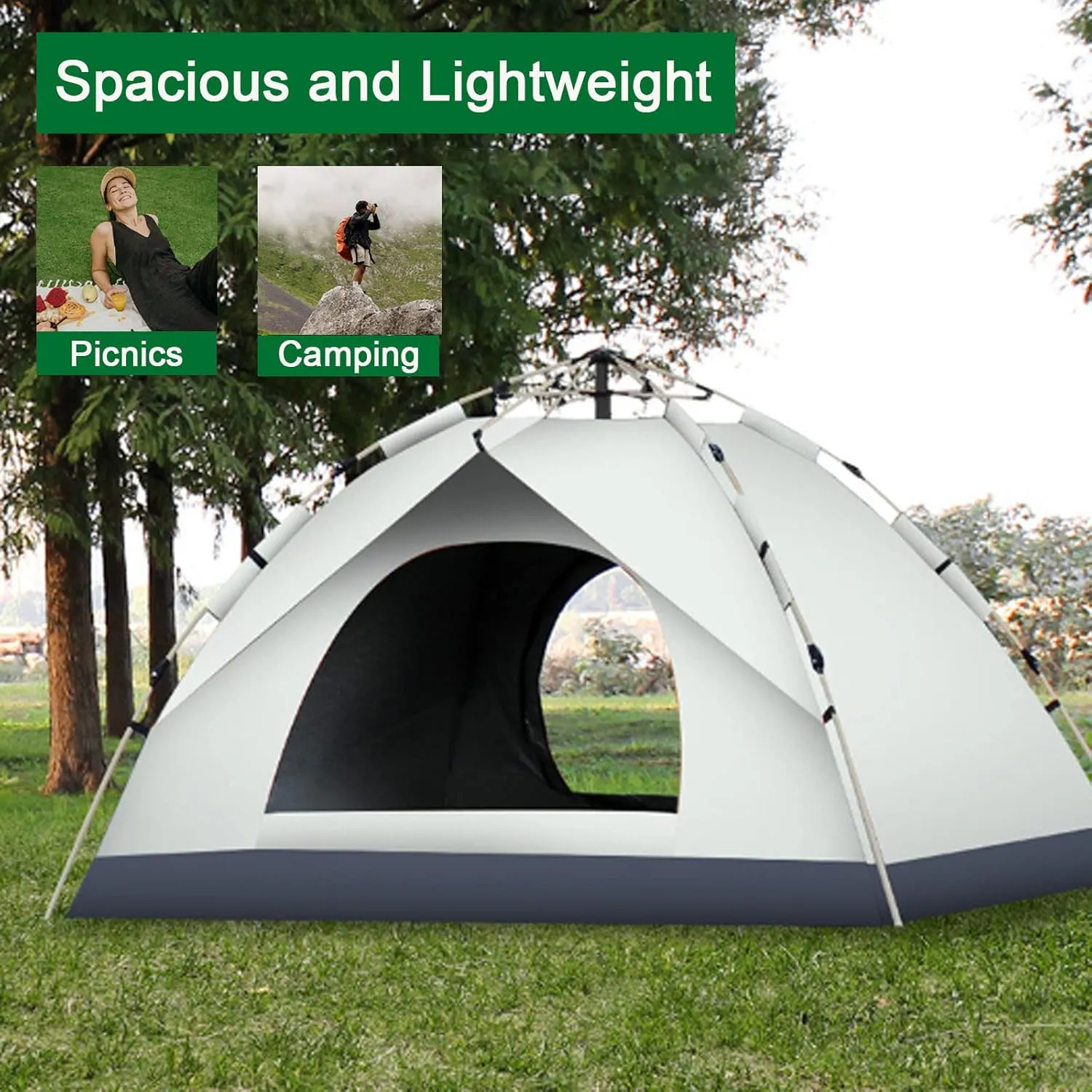 Generic 2/3/4 Person Camping Tent,Automatic Pop Up Lightweight & Waterproof Compact Outdoor Tent with Carrying Bag,Suitable for Family Gatherings Backpacking Hiking Travel