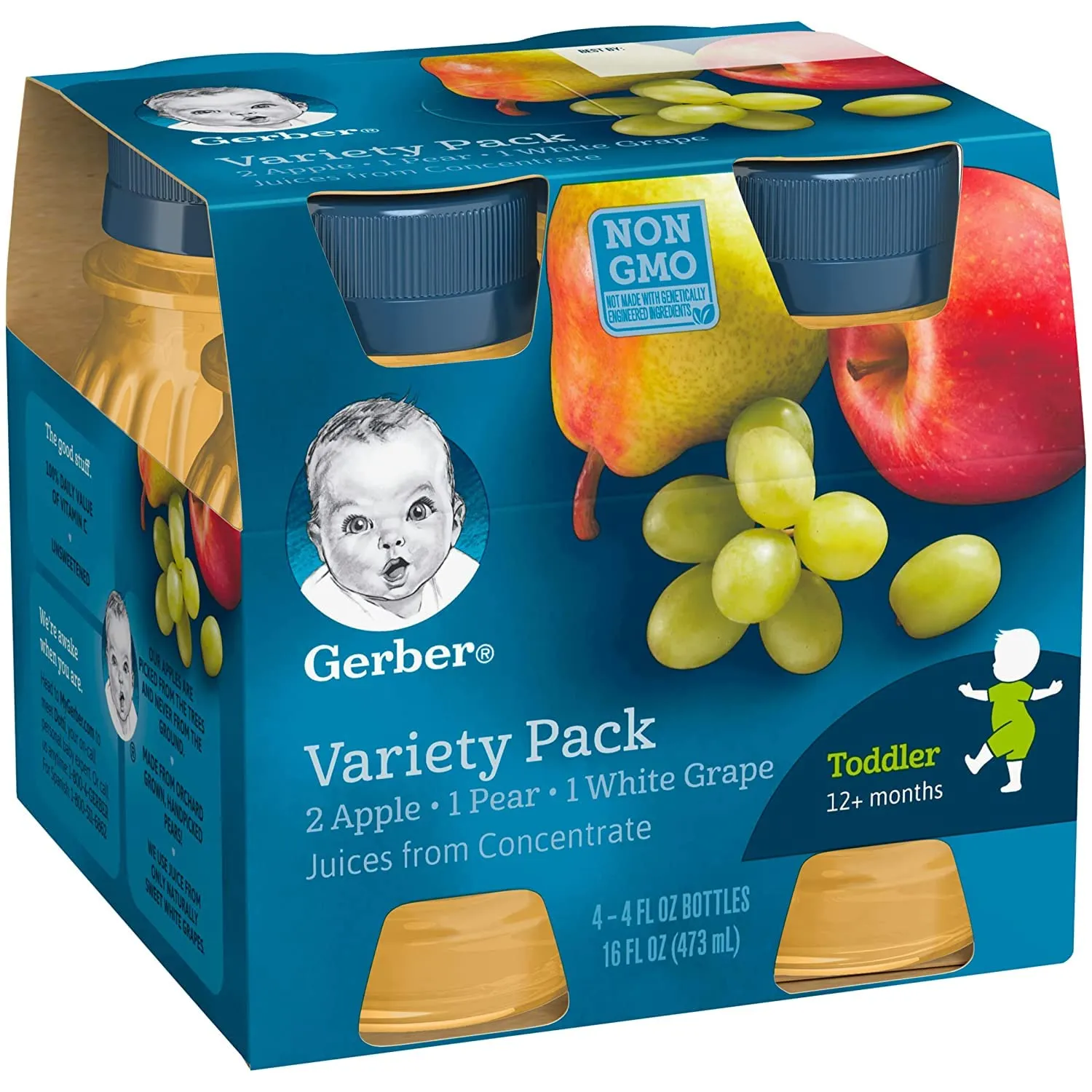 Gerber Juice Fruit 2 Apple, 1 Pear, 1 White Grape Juices from Concentrate Variety 16 Fl Oz (Pack of 3)