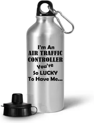 Gifts for Air Traffic Controller Water Bottle Tumbler Portable Drinkware Funny Cute Gag ATC Aviation Control Tower Flight ATCO Specialist Personnel Appreciation Idea - Lucky to Have Me
