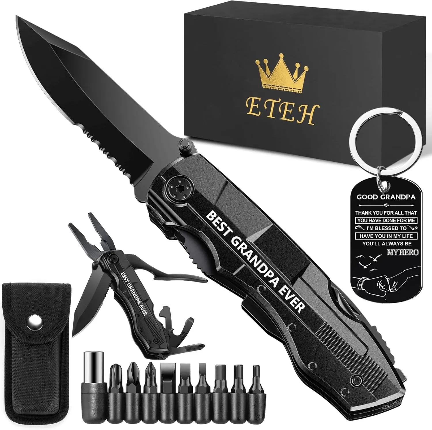 Gifts for Grandpa from Granddaughter Grandson,Fathers Day Birthday Christmas Grandpa Gifts,Multitool Knife "BEST GRANDPA EVER",Multi tool for Climbing,Camping,Cycling,Hiking