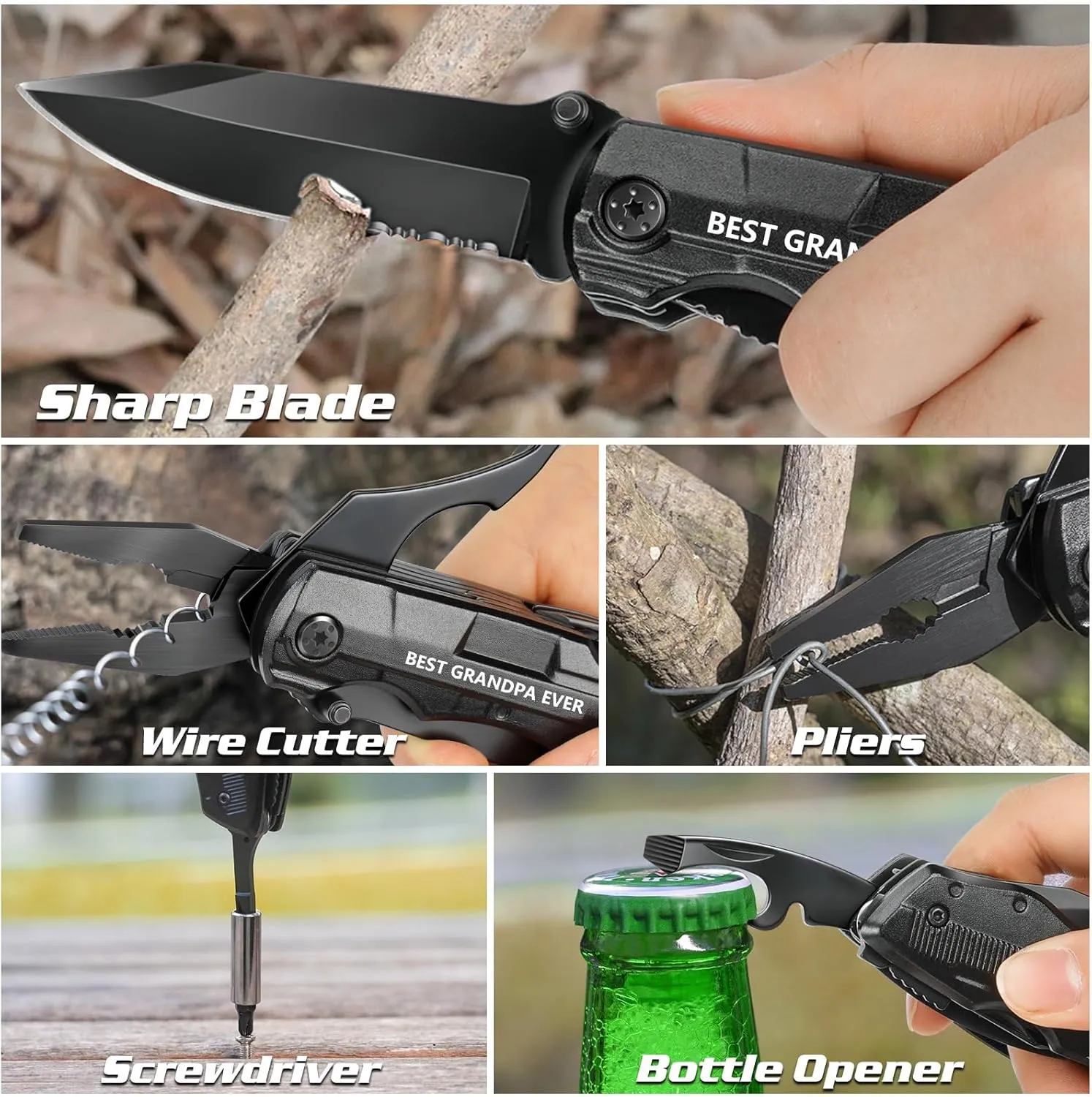 Gifts for Grandpa from Granddaughter Grandson,Fathers Day Birthday Christmas Grandpa Gifts,Multitool Knife "BEST GRANDPA EVER",Multi tool for Climbing,Camping,Cycling,Hiking