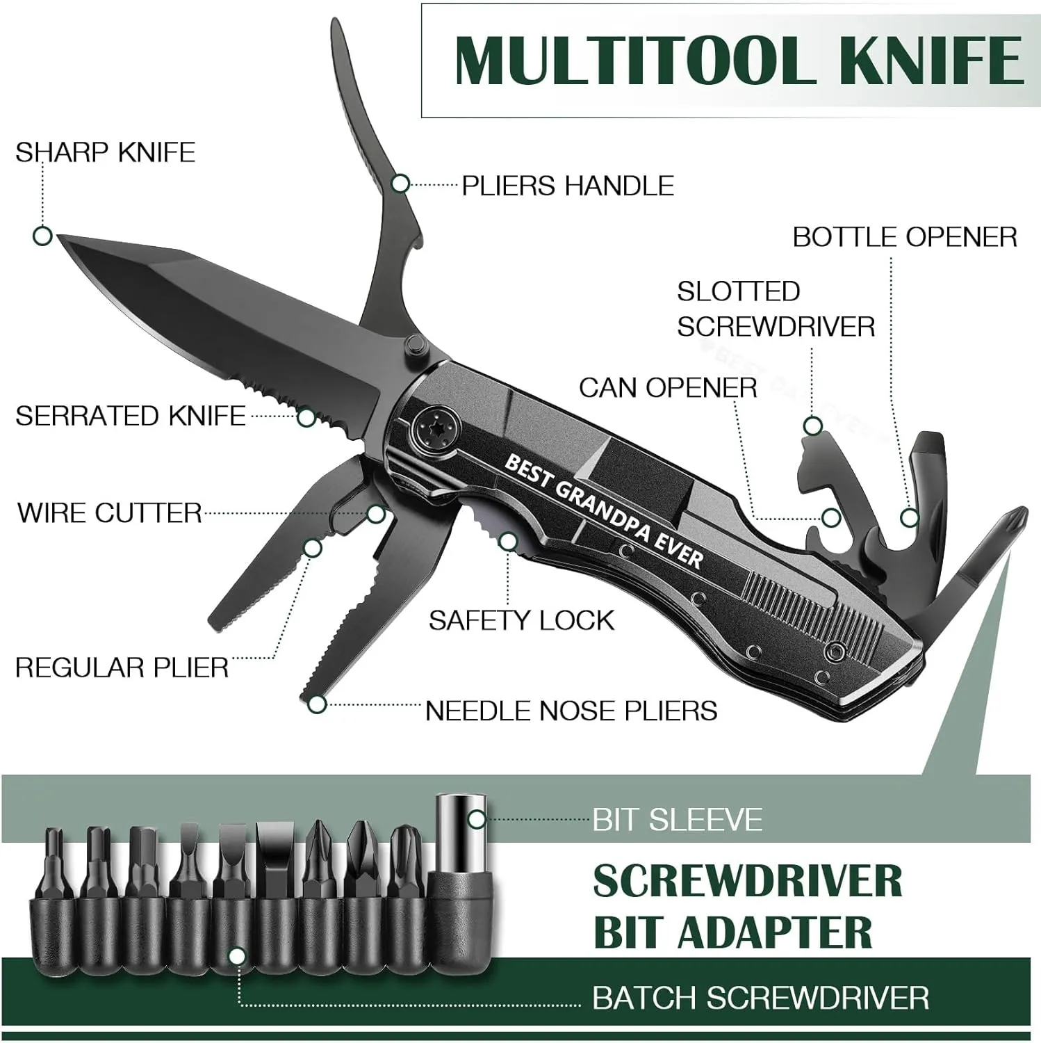 Gifts for Grandpa from Granddaughter Grandson,Fathers Day Birthday Christmas Grandpa Gifts,Multitool Knife "BEST GRANDPA EVER",Multi tool for Climbing,Camping,Cycling,Hiking