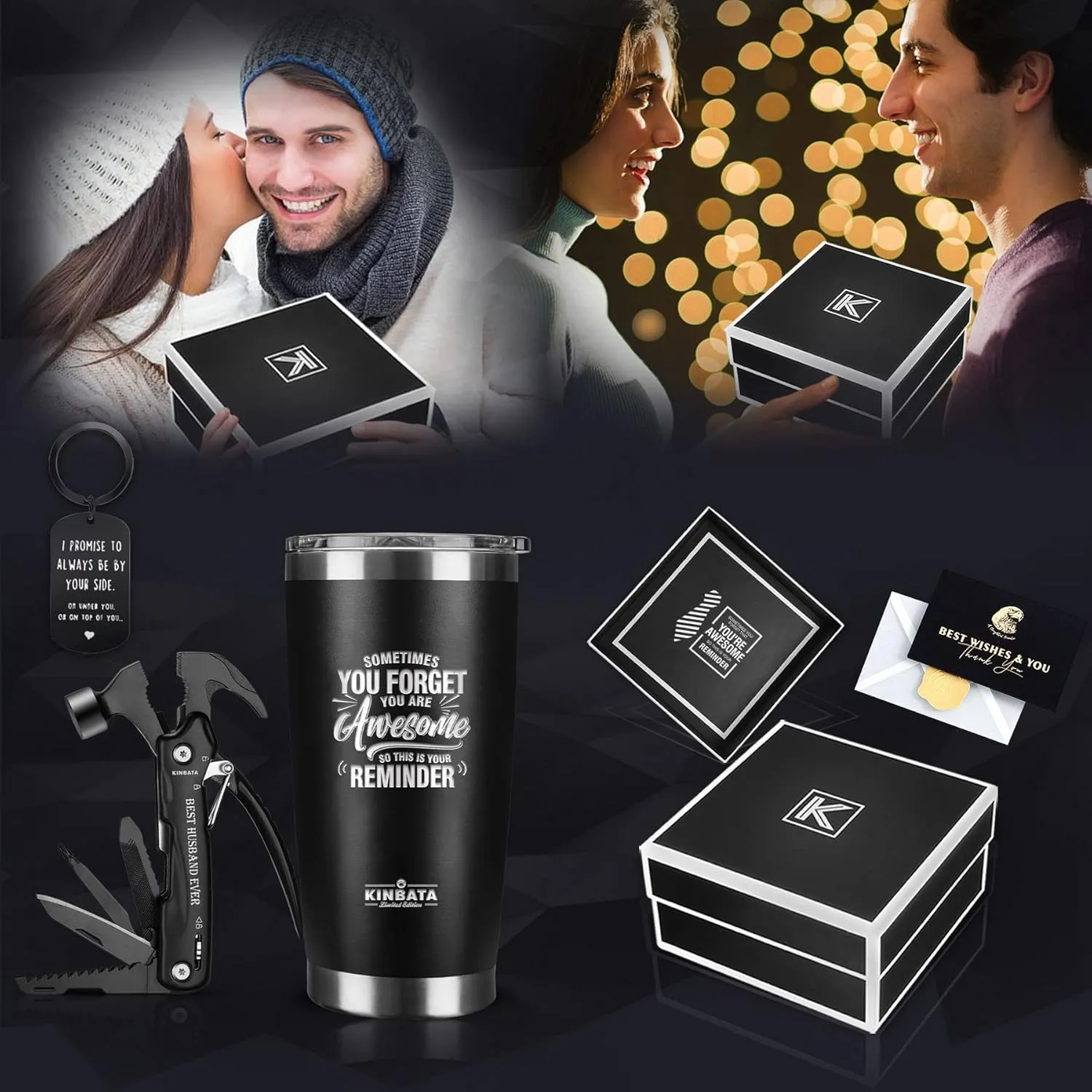 Gifts for Husband from Wife-Best Anniversary Basket Gifts for Men who has everything Fathers Day Funny Birthday Gift Ideas for Him Christmas Unique Romantic Presents Sets, All in One Hammer Multitool