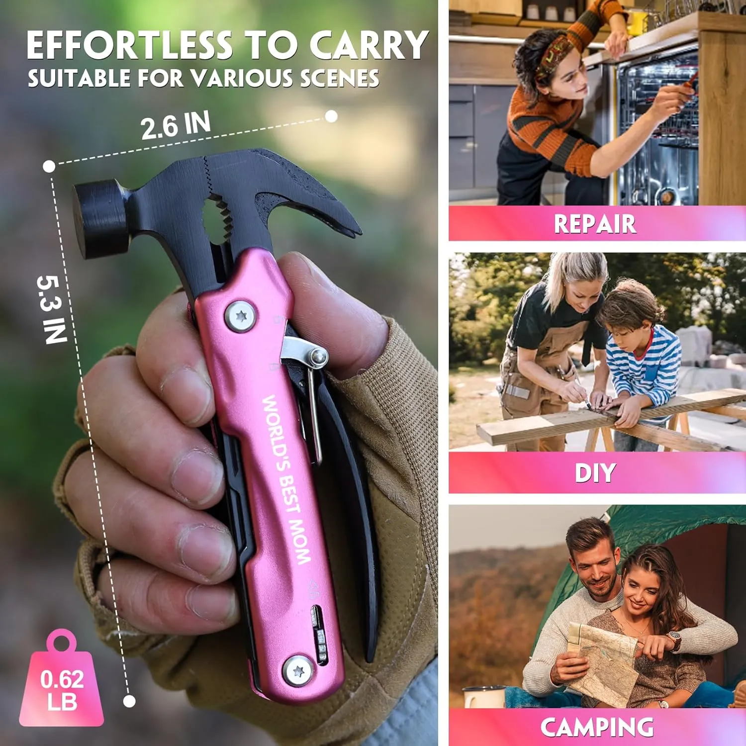 Gifts for Mom from Daughter - Mom Gifts, Stocking Stuffers for Mom - Mom Gifts for Christmas, Mom Presents - Birthday Gifts for Mom, Mothers Day Thanksgiving Gifts from Daughter Son, Multitool Hammer