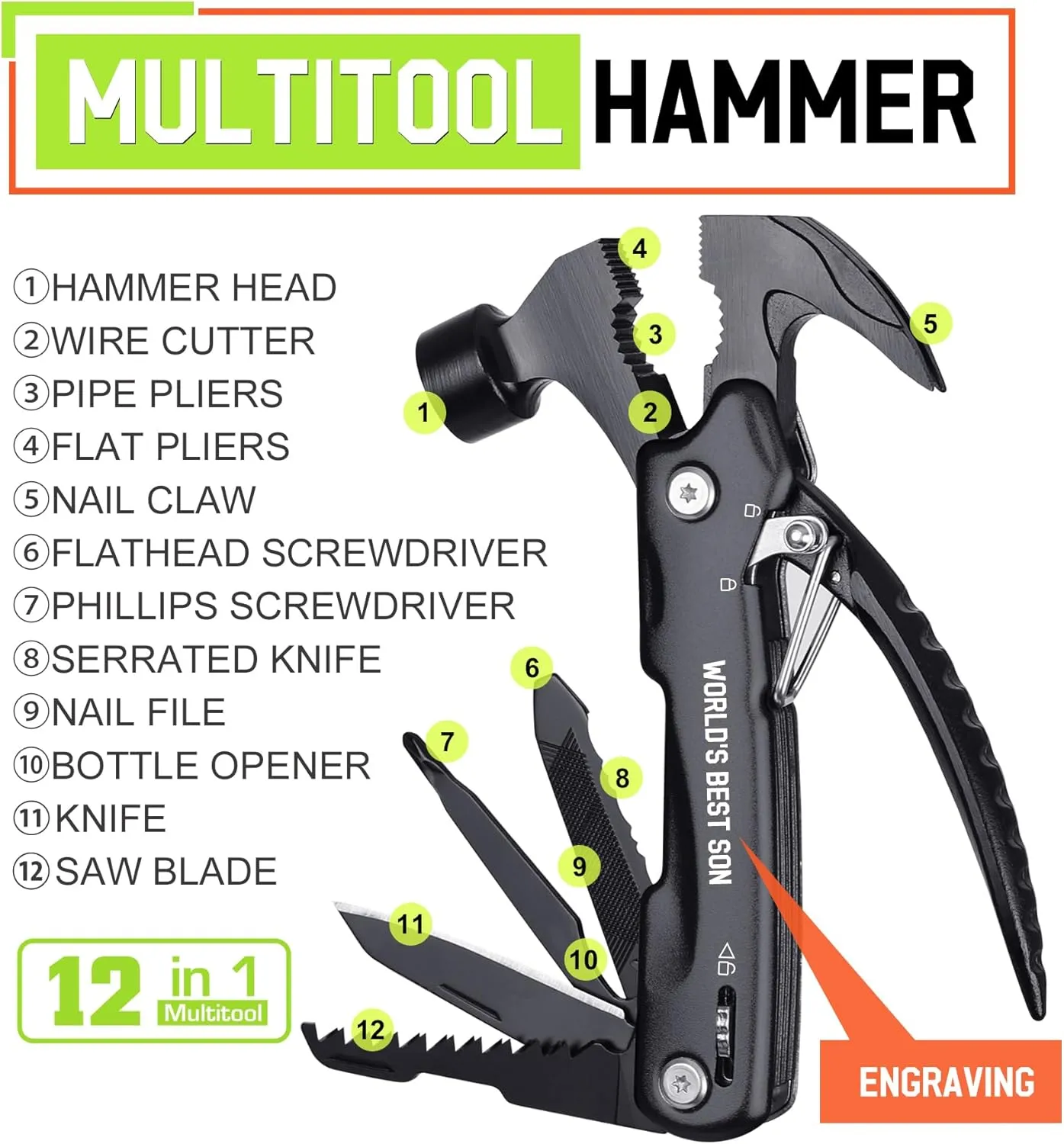 Gifts for Son - Son Gifts from Mom, Dad, Christmas Gift - Sons in Law Gift, Fathers Day Birthday Presents for Sons - Graduation Presents, Multitool Hammer