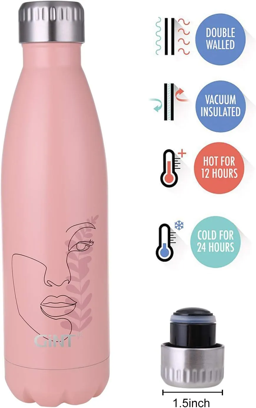 GiNT 17oz Sport Water Bottle Stainless Steel Vacuum Insulated Double Walled Cola Shape Water Bottle for Outdoor Sports, 500ML (1, Powder Face)