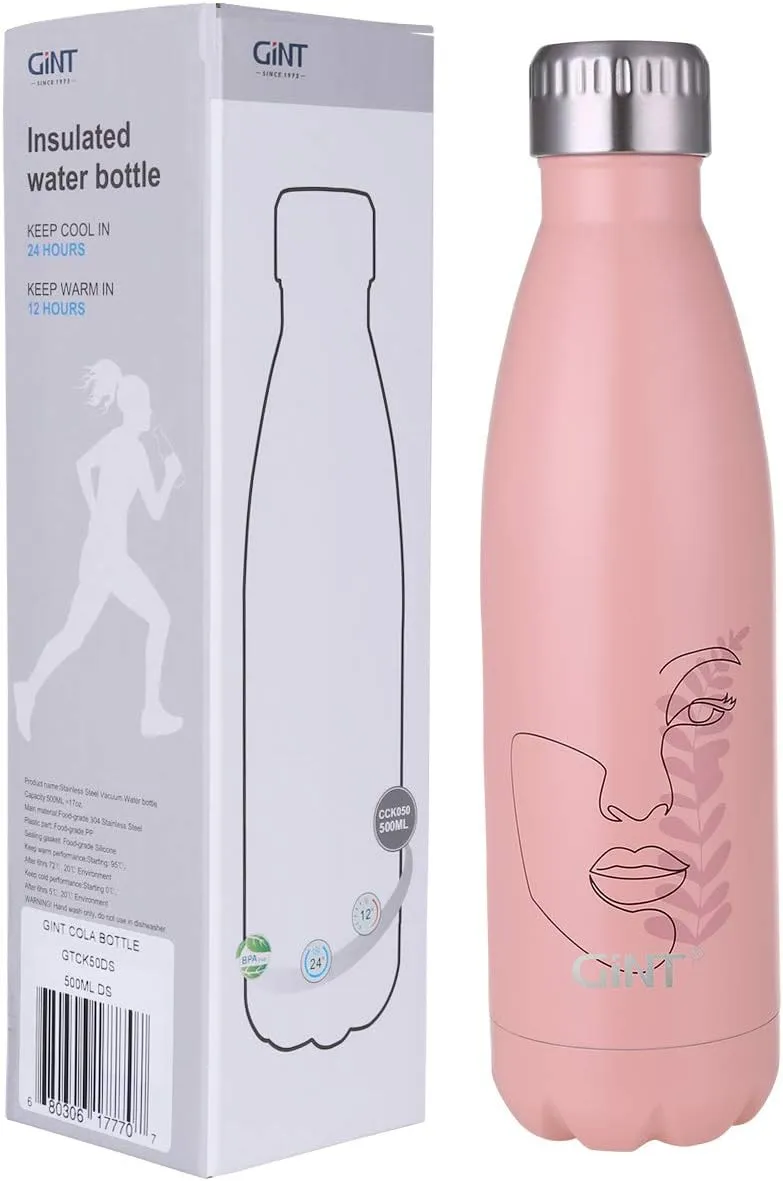 GiNT 17oz Sport Water Bottle Stainless Steel Vacuum Insulated Double Walled Cola Shape Water Bottle for Outdoor Sports, 500ML (1, Powder Face)