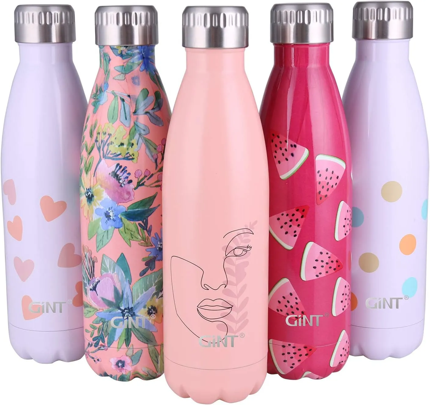 GiNT 17oz Sport Water Bottle Stainless Steel Vacuum Insulated Double Walled Cola Shape Water Bottle for Outdoor Sports, 500ML (1, Powder Face)