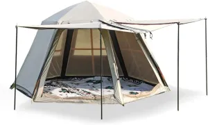 GIZNXBA 2 in 1 Instant Camping Tent with Canopy Tarp,5-8 Person Waterproof Pop Up Cabin Tent with Porch Automatic, Sun Tents for Beach Pop Up for Family Outdoor Camping