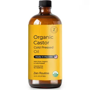 Glass Bottle Castor Oil, Hexane-Free, Organic Cold Pressed, Oil for Hair Growth, Eyelashes and Eyebrows, Hair and Body Oil, Glass Bottle, Carrier Oil, 16 Oz (Pack of 1)