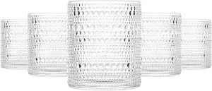Glassware Set of 6, 13 OZ/390ml Hobnail Kitchen Glassware, Embossed Vintage Glass for Water, Cocktail, Soda, Beverage, Juice
