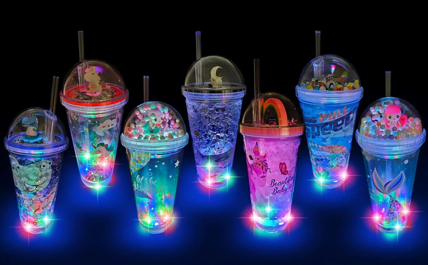 Glow Party Cups for Kids Light Up Tumbler Magic Cup with LED Glow in the Dark Water Drinking Bottle 16oz with Lids and Straws (Racing Car)
