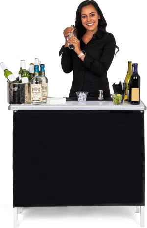 GoBar Portable Bar Table for Events - Black, 3 Skirts, or LED - Pop Up Mobile Bartending Station with Travel Carrying Case
