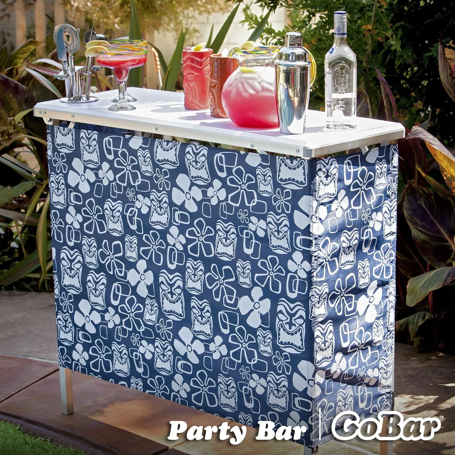 GoBar Portable Bar Table for Events - Black, 3 Skirts, or LED - Pop Up Mobile Bartending Station with Travel Carrying Case