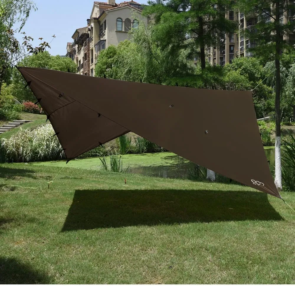 Gold Armour Rainfly Tarp Hammock, Premium 14.7ft/12ft/10ft/8ft Rain Fly Cover, Waterproof Ultralight Camping Shelter Canopy, Survival Equipment Gear Camping Tent Accessories (Brown 14.7ft x 12ft)