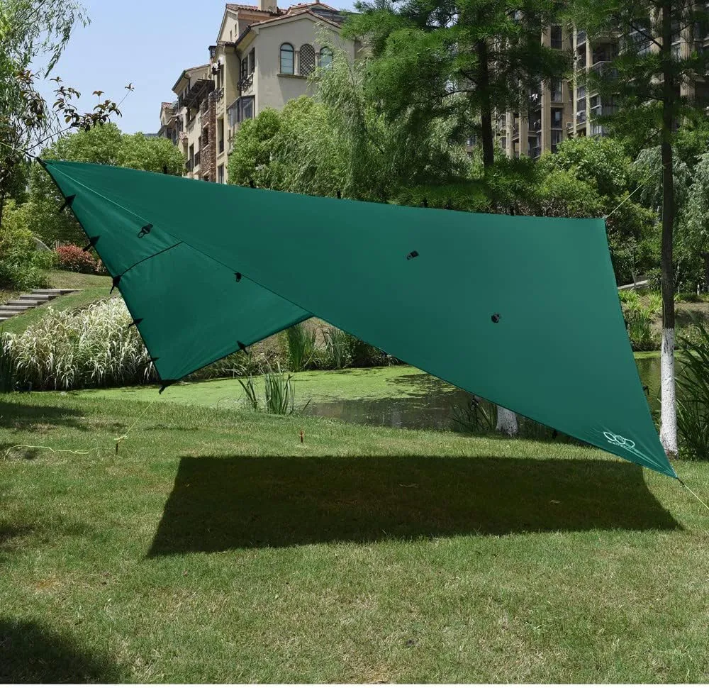 Gold Armour Rainfly Tarp Hammock, Premium 14.7ft/12ft/10ft/8ft Rain Fly Cover, Waterproof Ultralight Camping Shelter Canopy, Survival Equipment Gear Camping Tent Accessories (Green 14.7ft x 12ft)