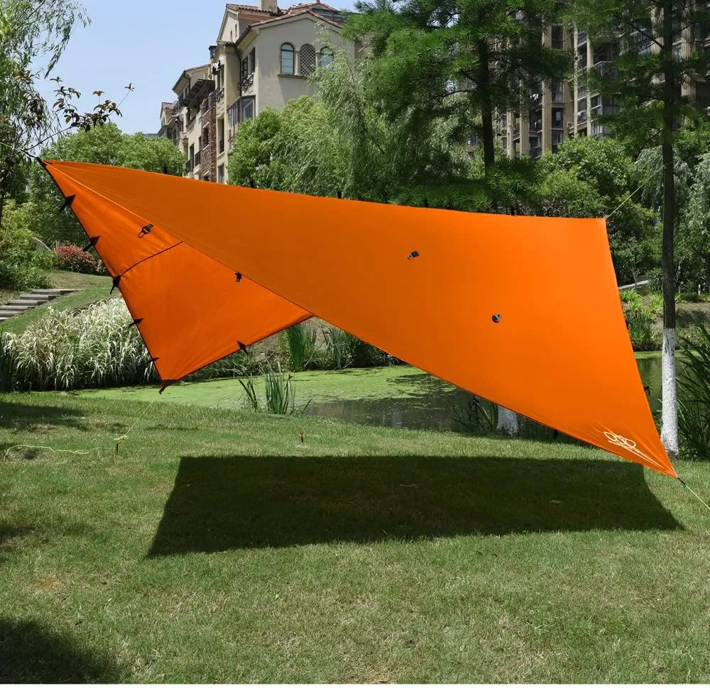 Gold Armour Rainfly Tarp Hammock, Premium 14.7ft/12ft/10ft/8ft Rain Fly Cover, Waterproof Ultralight Camping Shelter Canopy, Survival Equipment Gear Camping Tent Accessories (Orange 10ft x 10ft)